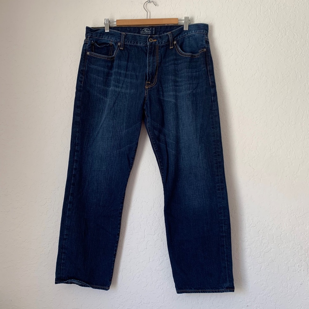 Lucky Brand 363 Vintage Straight Jeans Mens 38x30 Dark Wash Blue Denim Americana